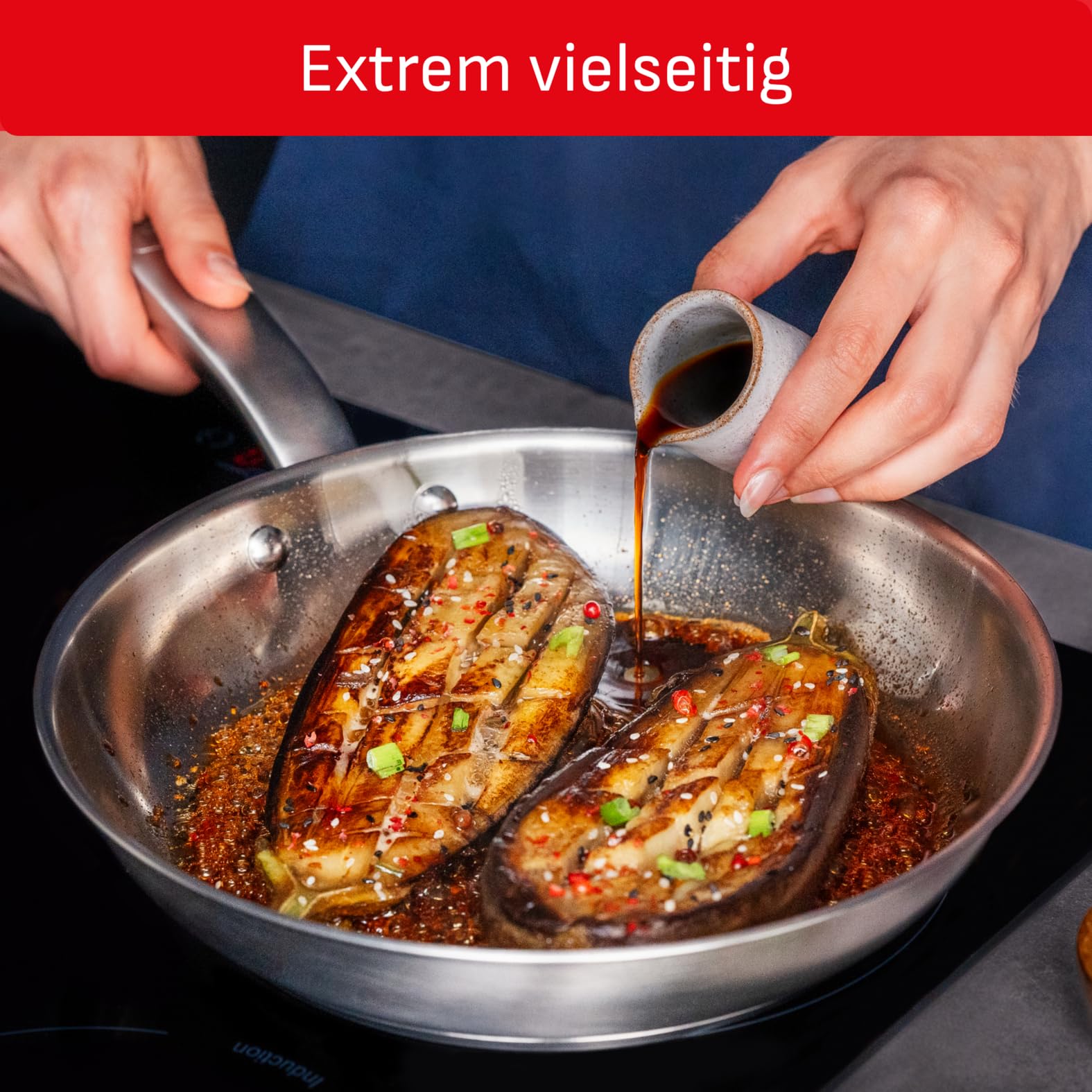 Tefal Virtuoso 2-teiliges Pfannenset 24 + 28 cm, Pfannen Induktion, hochwertiger Premium-Edelstahl, unversiegelt, für alle Herdarten geeignet, backofengeeignet bis zu 250°C, E492S2