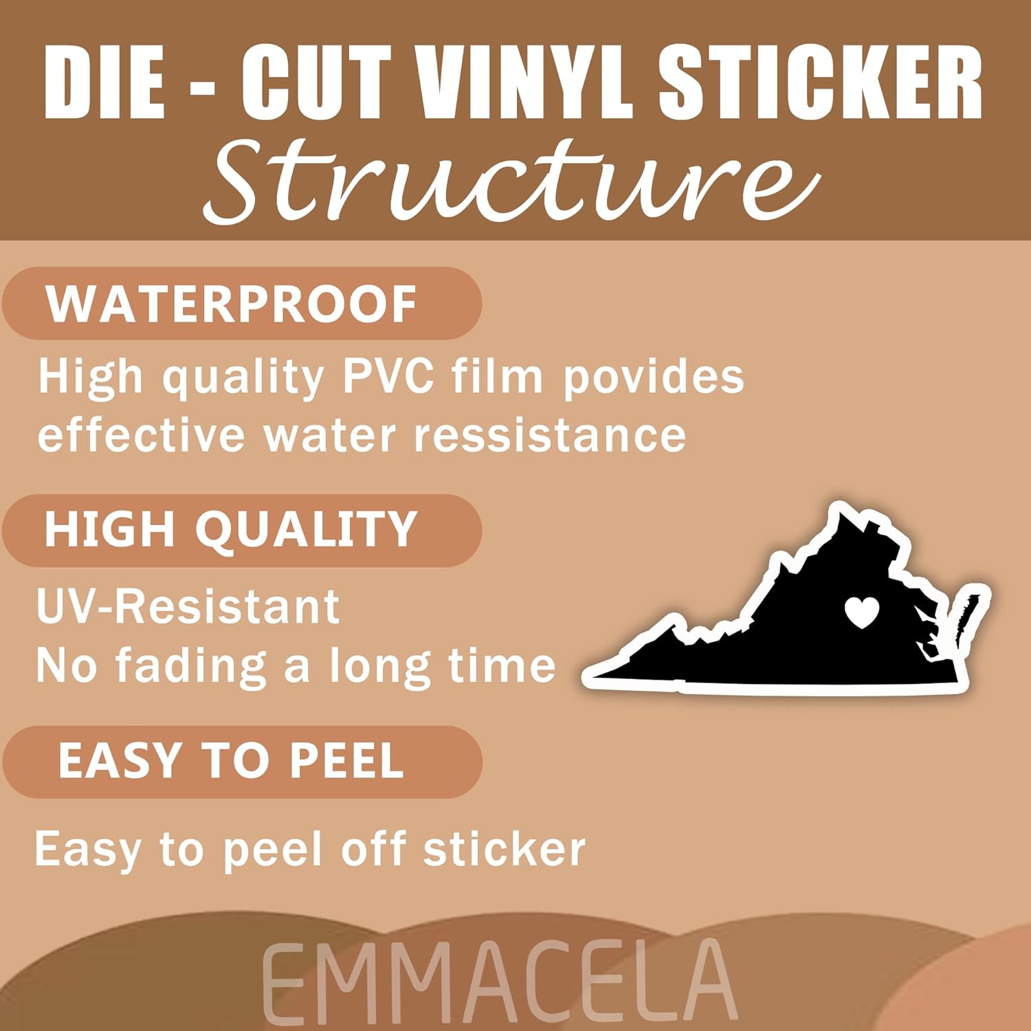 (3PCS) Virginia State Map with Heart Stickers, US State Stickers - Waterproof Vinyl Decals for Tumblers, Water Bottles, Laptops, Books, Scrapbooks, Great for Virginia Lovers 3 x 1.5 Inch - Image 3