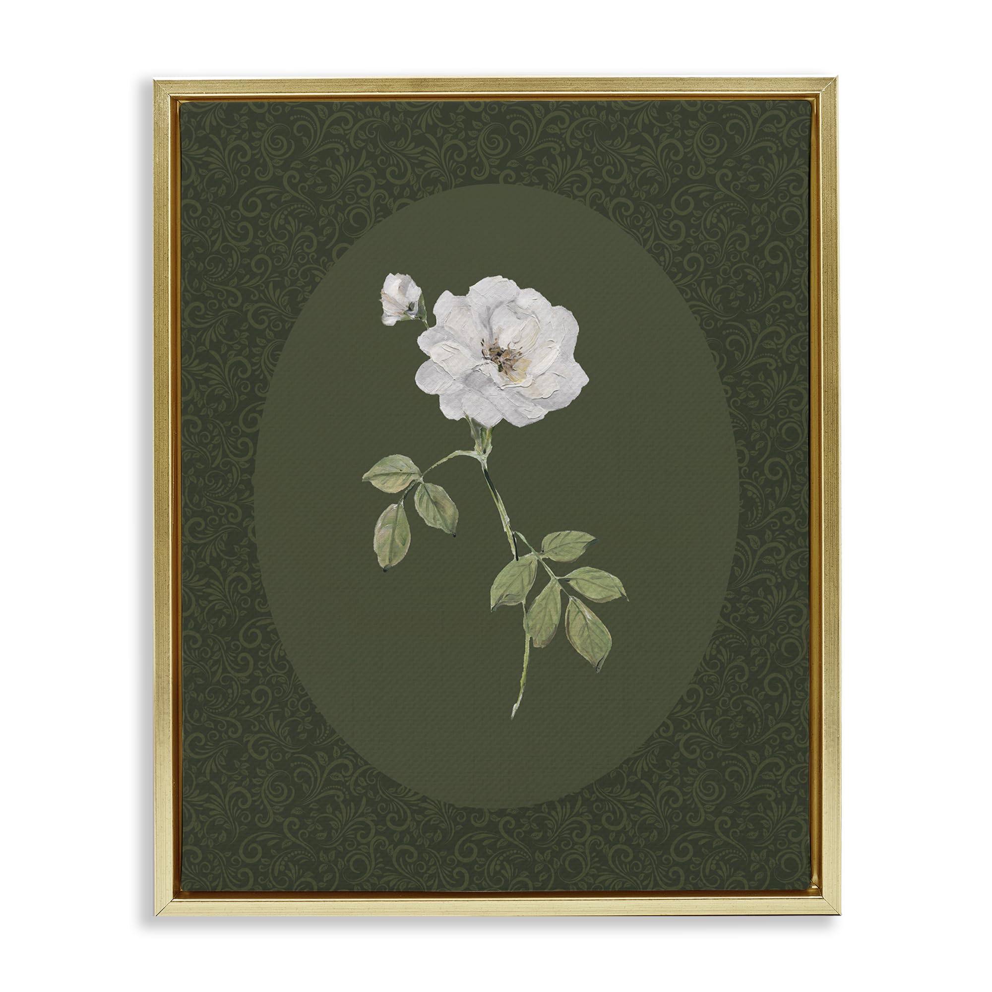 'White Rose on Emerald'| Floating Frame Canvas Art