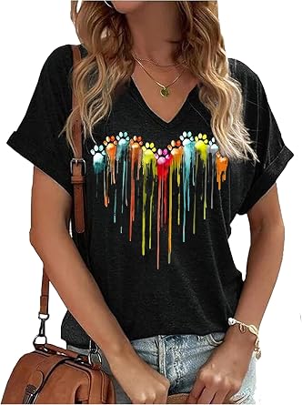 Valentines Shirts for Women Loves Heart Graphic Tees Casual Vacation Couple Short Sleeve Shirt Sweet V Neck Tops Clothes