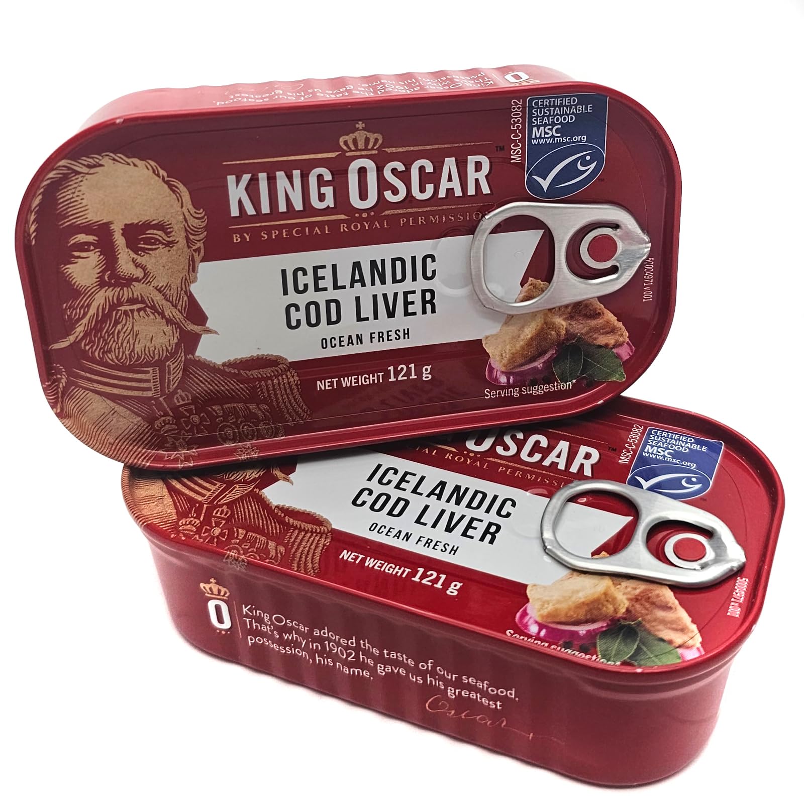 12 x King Oskar Dorschleber | Cod liver aus Island, Fisch Konserven (12 x 121g netto) + esnado Edelstahl Spiraltopfreiniger Gratis
