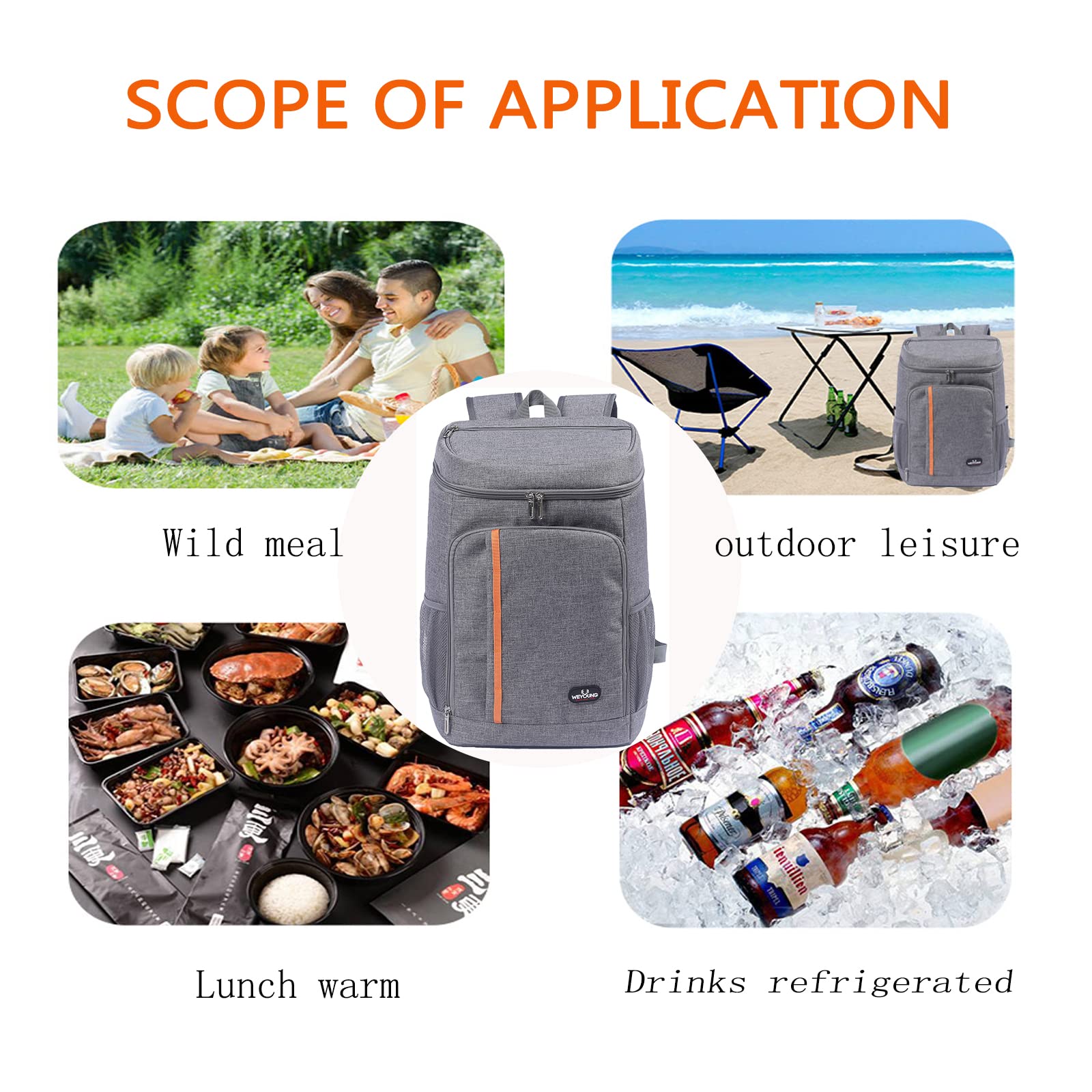 28L Kühl Rucksack Kühlrucksack Kühltasche Picknicktasche Groß Isoliert Cooler Bag Männer Frauen für Strand/Picknick/Camping/Grill/BBQ/Wandern (Grau)