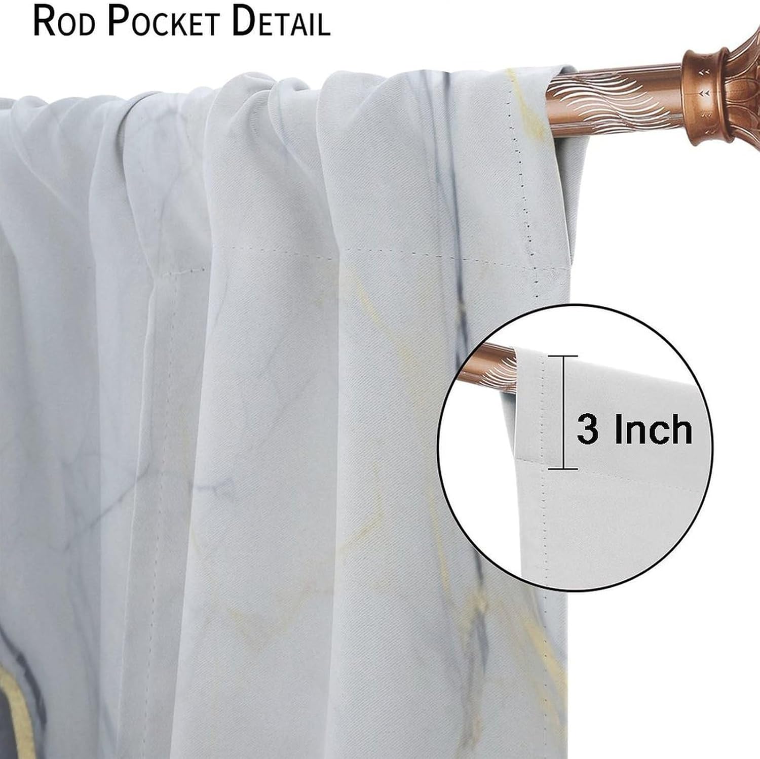 Marble Blackout Curtain for Living Room, Modern Abstract Foil Texture White Grey Gold Marble Rod Pocket Window Treatments 2 Panels Drapes for Living Room Bedroom Cafe Decor 72" W X 63" L