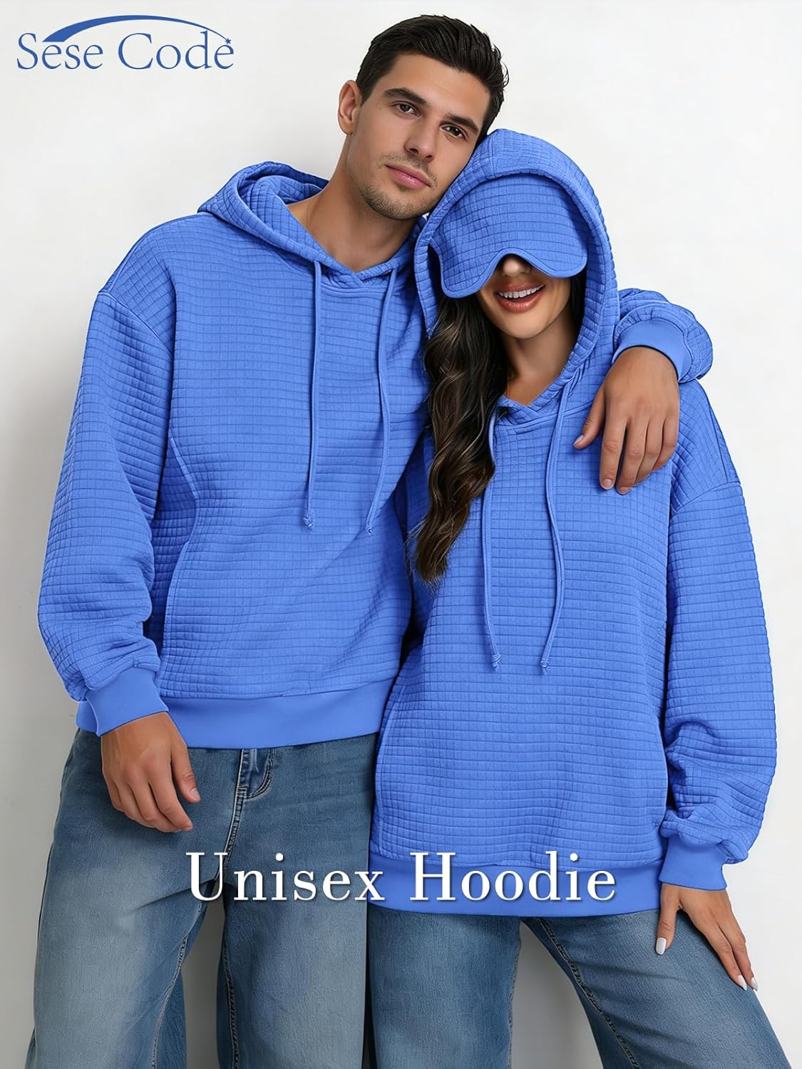SeSe Code Hoodie With Eye Mask Waffle Hooded Sweatshirts Womens Travel Airplane Sleep Hoodies Mens Oversized Pullover - Image 2