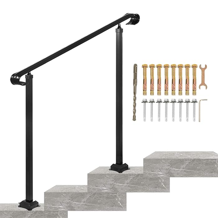 Buy VEVOR Wrought Iron Handrail, Fit 2 or 3 Steps Outdoor Stair Railing