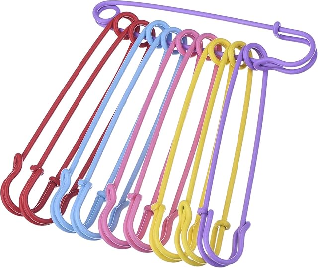 Steel Safety Pins Blanket Pins 4 Inch Extra Large, 5 Colors 10 Pieces