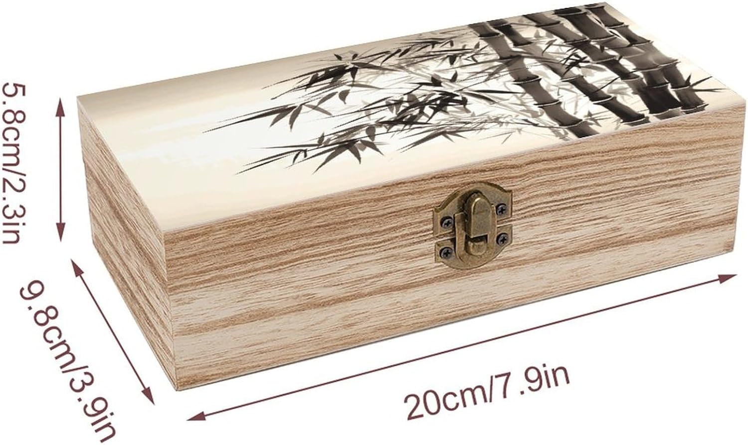 Chinese Ink Wash Bamboo Wooden Storage Box 7.9" X 3.9" X 2.3" image 2