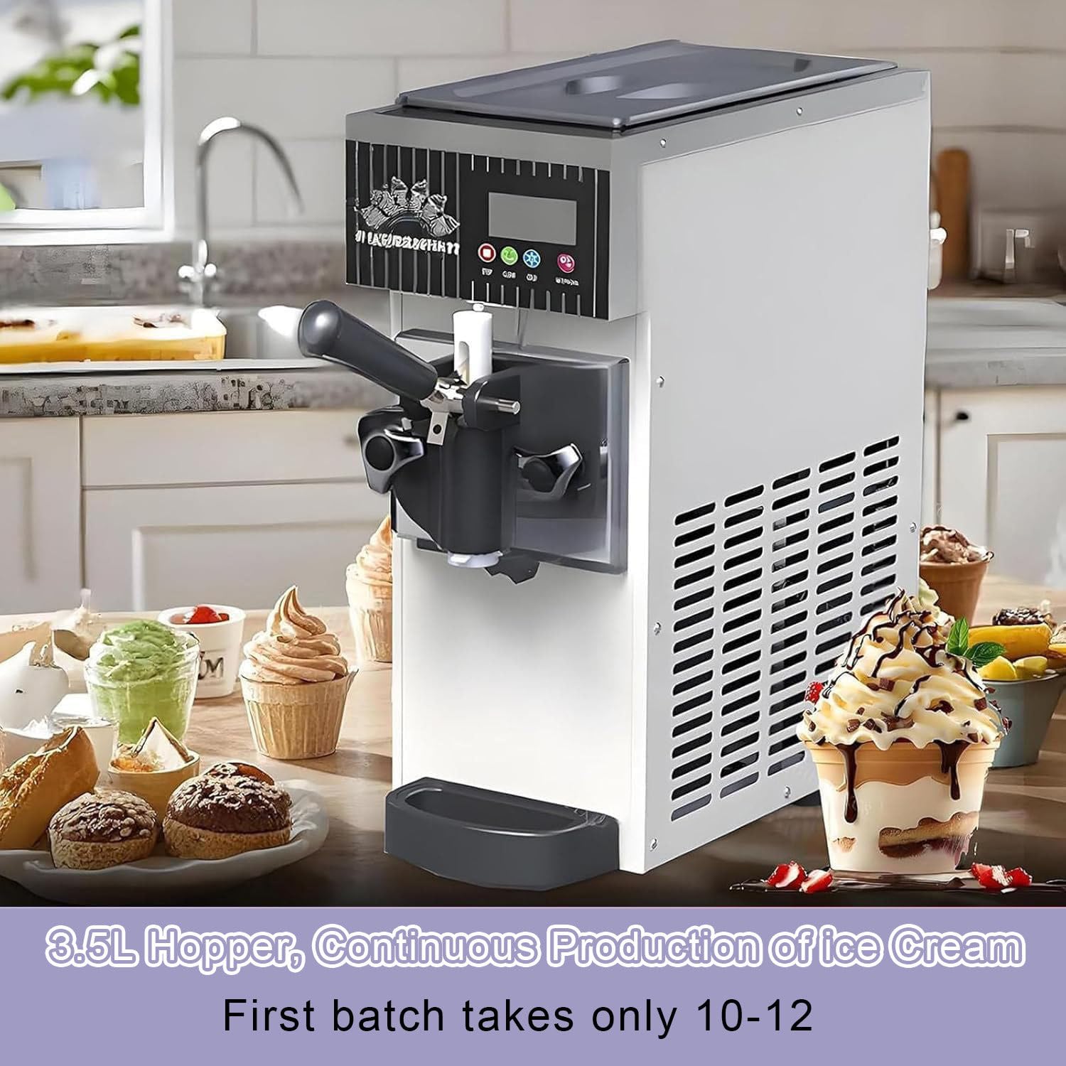 Macchina per Gelato a Testa Singola, Macchina per Granita Italiana da banco in Acciaio Inox, Macchina per Granita Italiana Professionale per ristoranti, Negozi e Snack Bar off-White