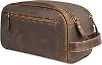 LeatherVillage Genuine Full-Grain Leather Dopp Kit - Waterproof Toiletry Travel Bag, King-Size Vintage Shaving Organizer for Men & Women, Brown