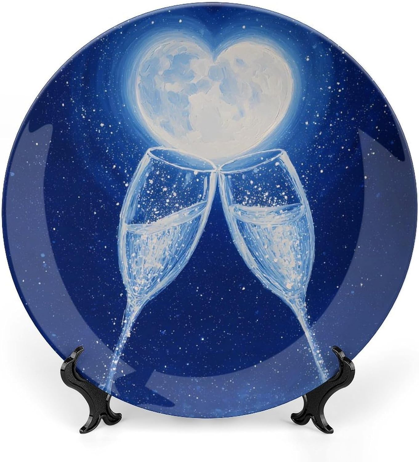 Night Sky Champagne New Year Decorative Plates for Display Ceramic Plate Tray with Stand Hanger Home Decor