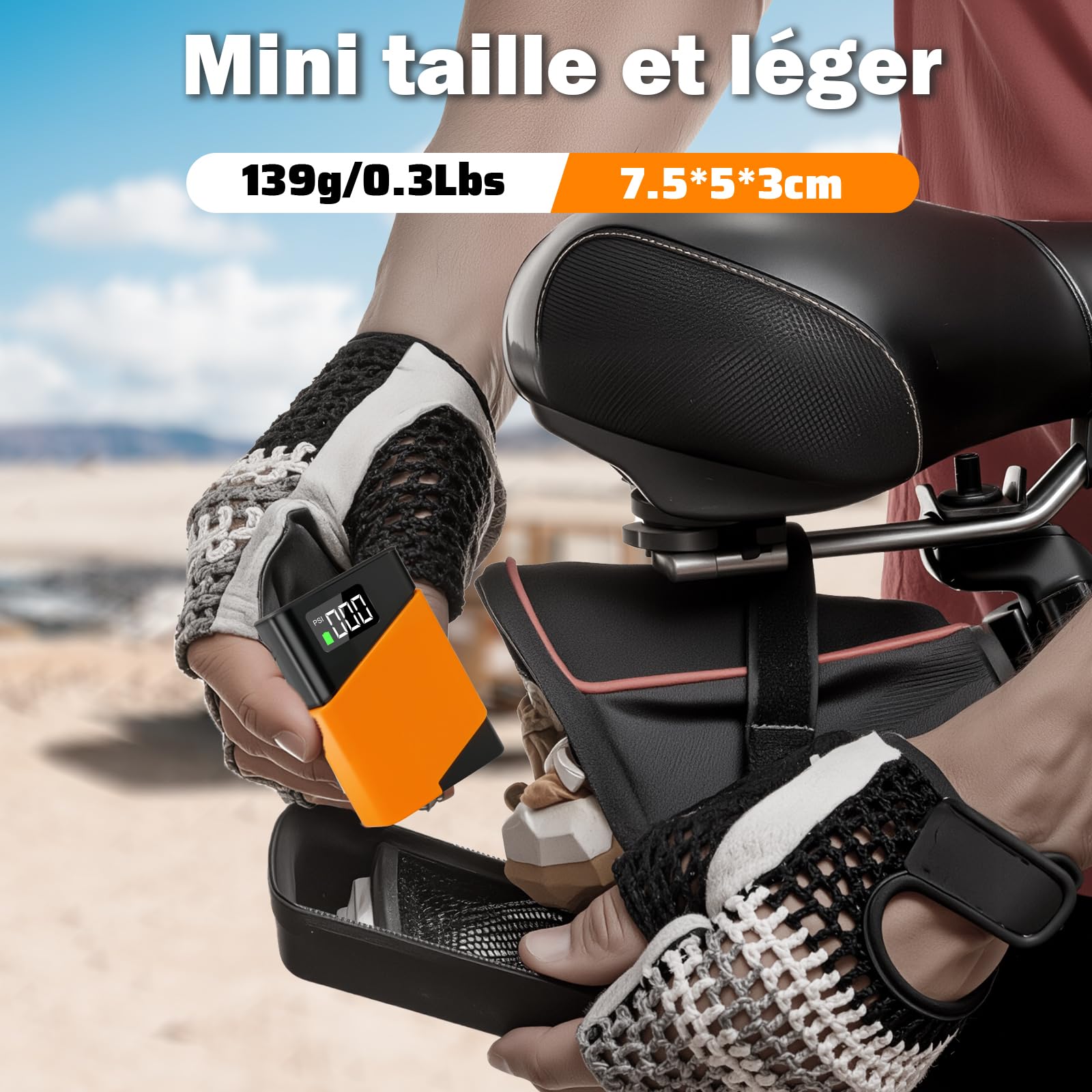 Mini Pompe à vélo, gonfleur de pneus Portable 120 PSI avec valves Presta et Schrader, Convient pour vélo de Route, Moto, VTT, Ballon de Sport