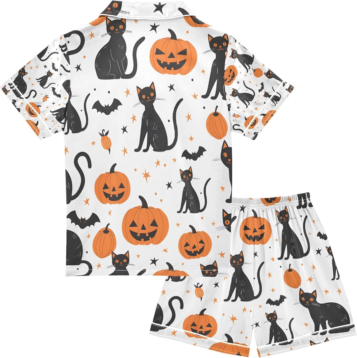 senya Cats and Pumpkins A Satin Summer Pajama Sets Silk Short Sleeve Button Down Sleepwear