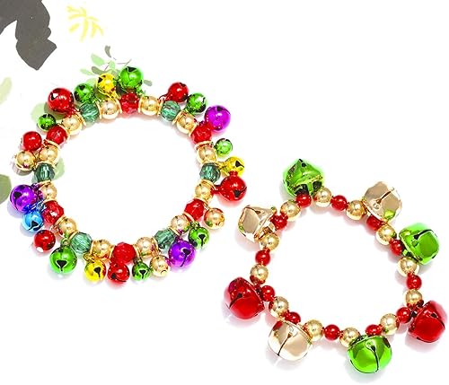 Miniatura 6 de Pulseras navideñas de cascabel, coloridas pulseras elásticas con cuentas para regalo, pulsera elástica en forma de lazo, regalos de vacaciones,
