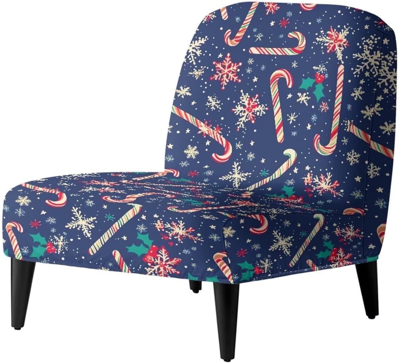 Blue Christmas Accent Chair Covers Without Arms Candy Thick Armless Recliner Chair Sofa Cover Stretchable Removable Armless Chair Slipcover for Living Room Hotel Home Decorations