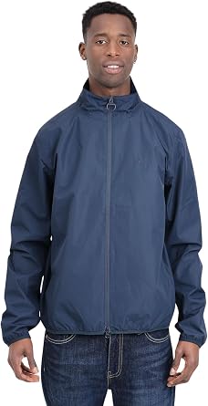 Barbour Men's Blue Windbreaker Jacket with Tone-on-Tone Logo Embroidery