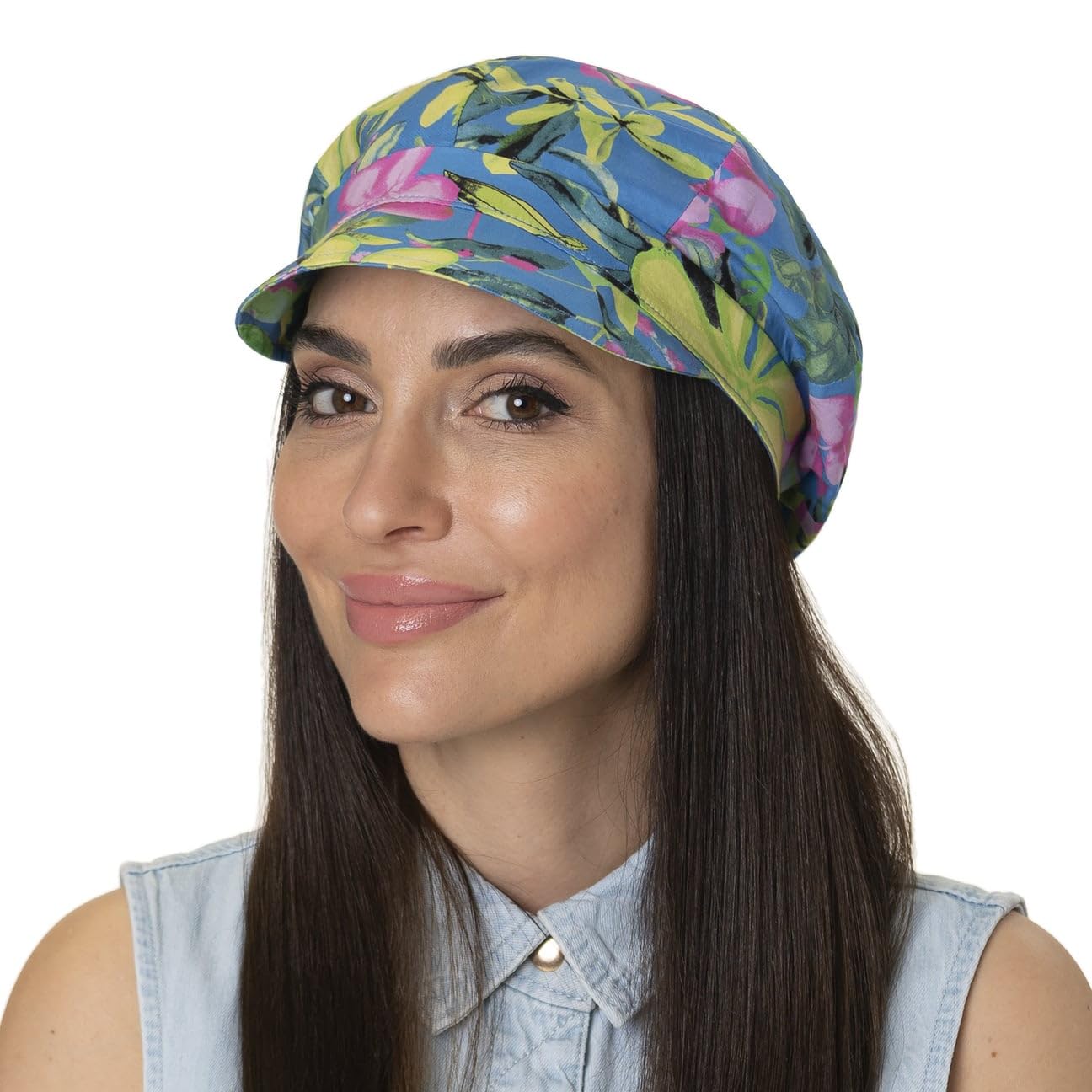 Seeberger Casquette Gavroche Colour Flowers Femme - en Coton avec Etiquette Baker Boy Visiere, Doublure Ete Printemps-ete