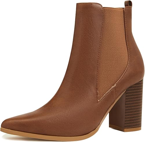 SICARE Chelsea Ankle Boots for Women Chunky Block Heel Booties Pointed Toe Stack