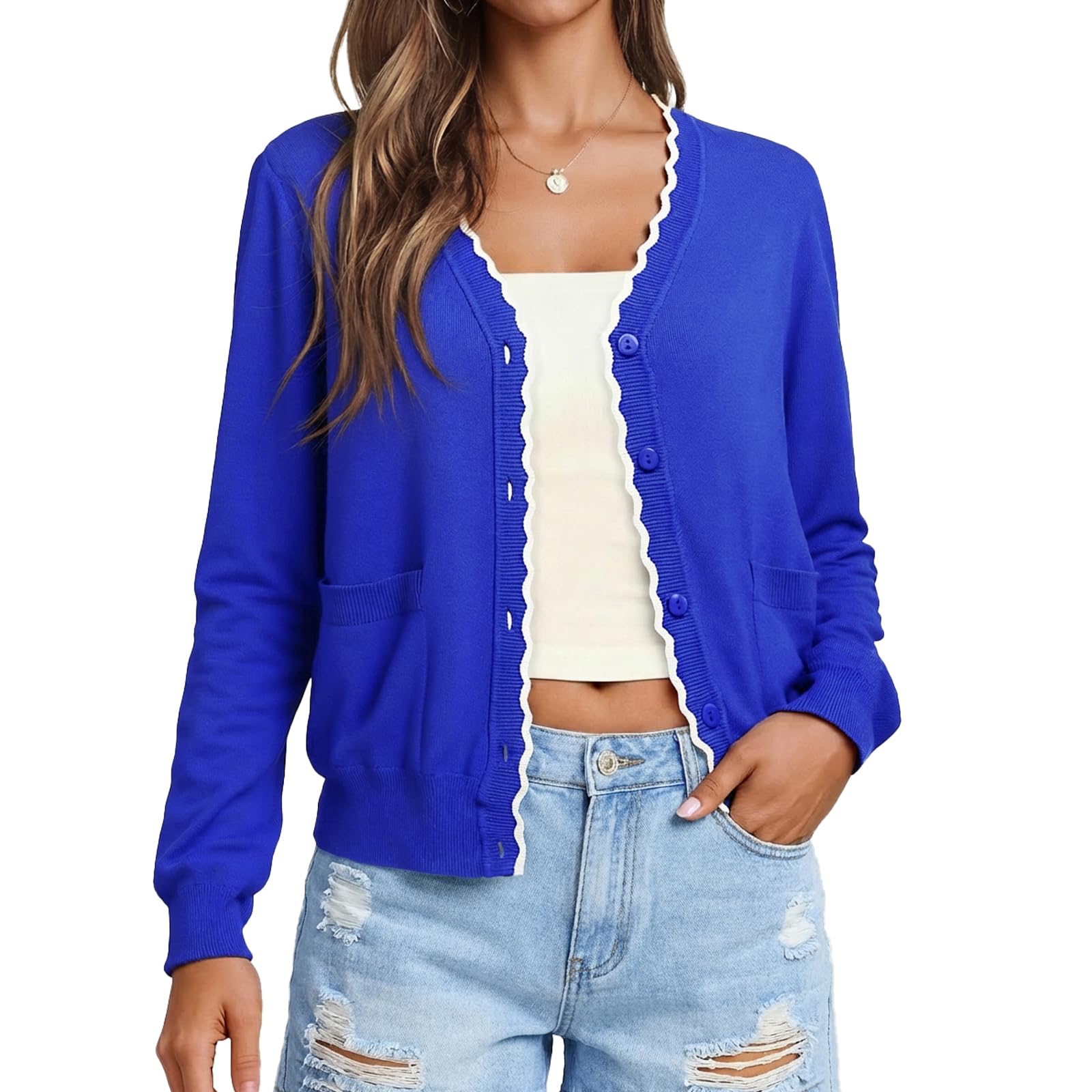 Womens Long Sleeve V Neck Button Up Lightweight Cardigan with Pockets Knit Open Front Sweaters-image-23
