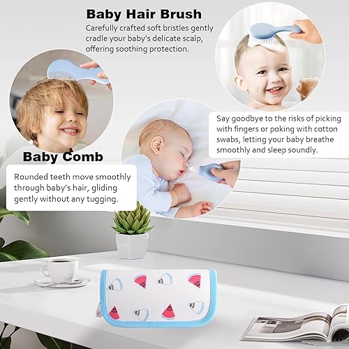 Miniatura 5 de Kit de aseo para bebés de 6 piezas en bolsa de almacenamiento (azul) - Cepillo suave, peine, cortauñas, aspirador nasal, tijeras de seguridad y lima