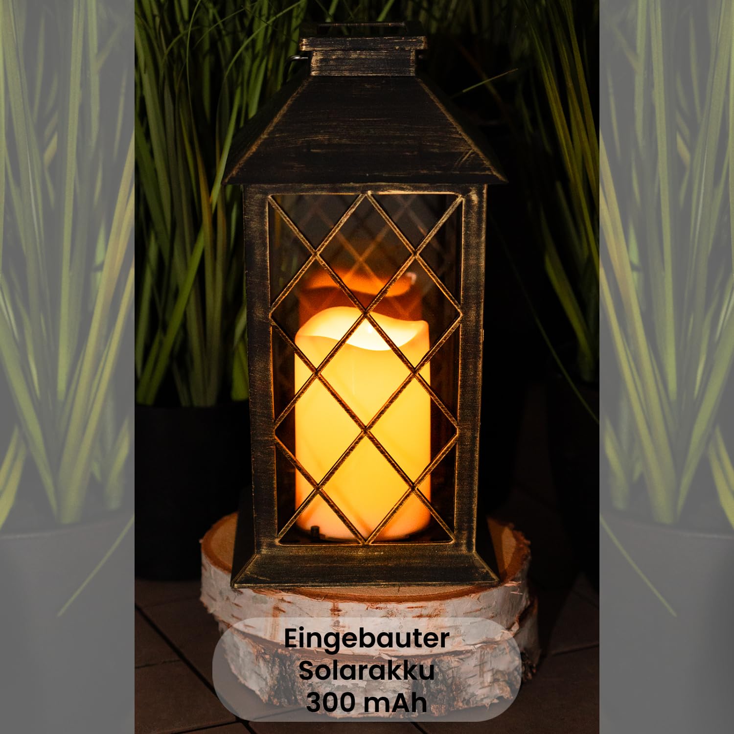 LUMILED 4x Set Solarlaterne Außen Solar Laternen Draußen LED Glas Laterne Solarleuchte Kerze Flammeneffekte Kerzenlaterne IP44 Vintage Patina Hängend Dekorative Außenleuchte Gartenlampe