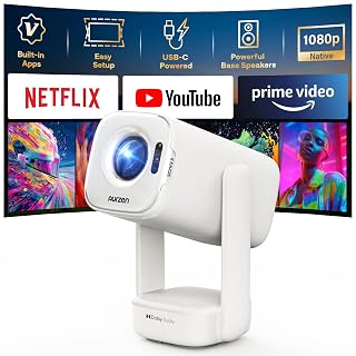 Aurzen D1 air Smart Portable Projector with WiFi and Bluetooth, USB-C Powered, Easy Auto Setup, 16W Dolby Audio, Built-in Apps, Native 1080P HDR10, Outdoor Movie Projector, White - Amazon product rated Grade A