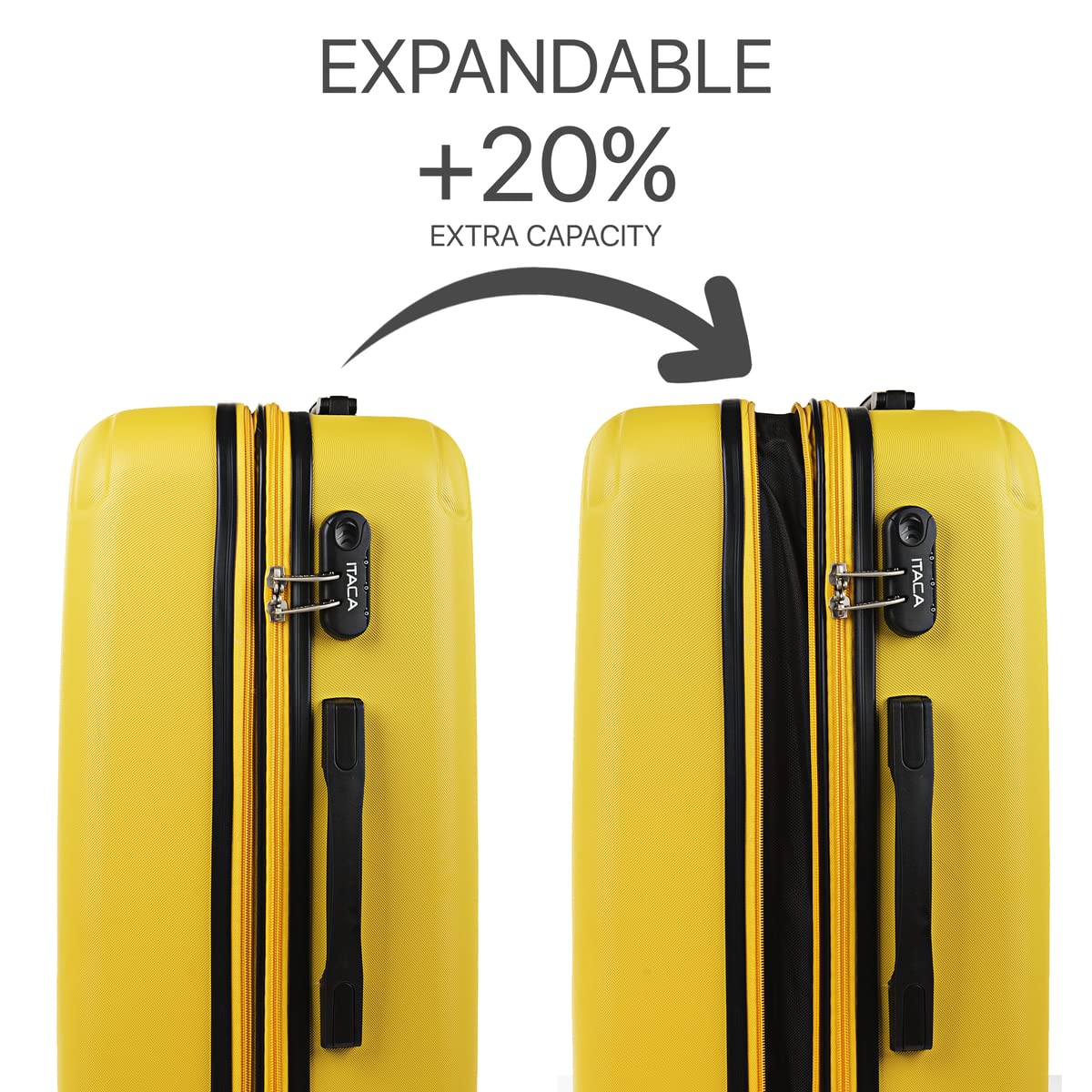 ITACA - Maleta Mediana con 4 Ruedas Giratorias para Viajes Largos Tipo Trolley Ideal como Maletas de Viaje Grandes 23 Kilos y Maleta Viaje Mediana Resistentes, Amarillo — view 3