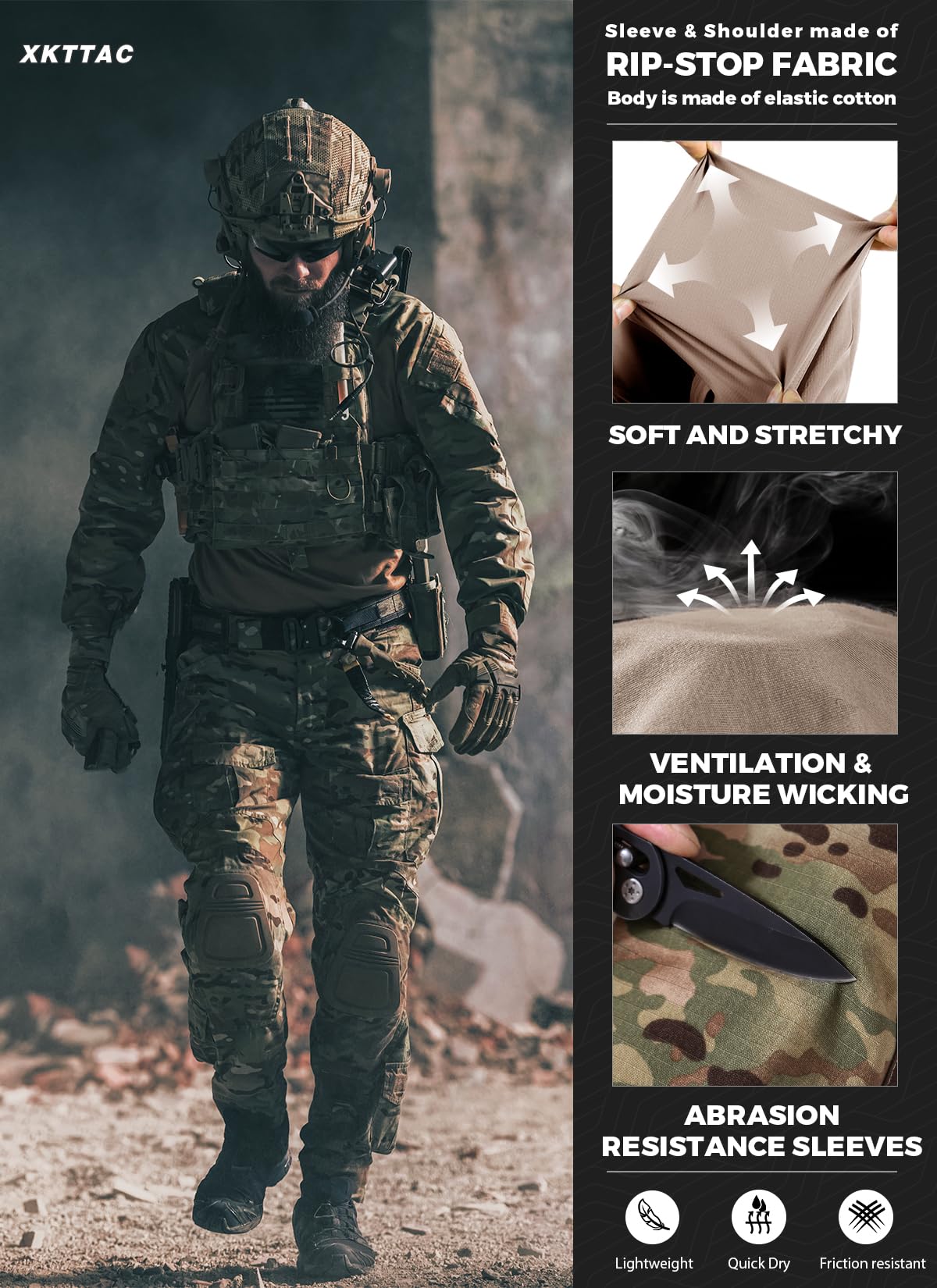 XKTTAC Chemise tactique, chemise militaire à manches longues pour Homme