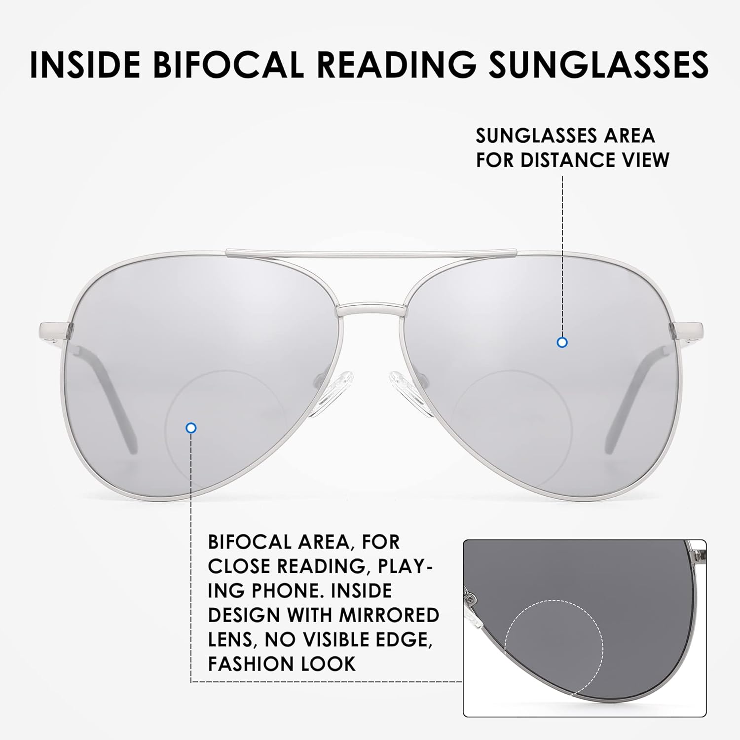 3 Pack Bifocal Reading Sunglasses for Women Men, Aviator Sun Readers Glasses Mirrored Shades UV400 +1.50 - Image 5