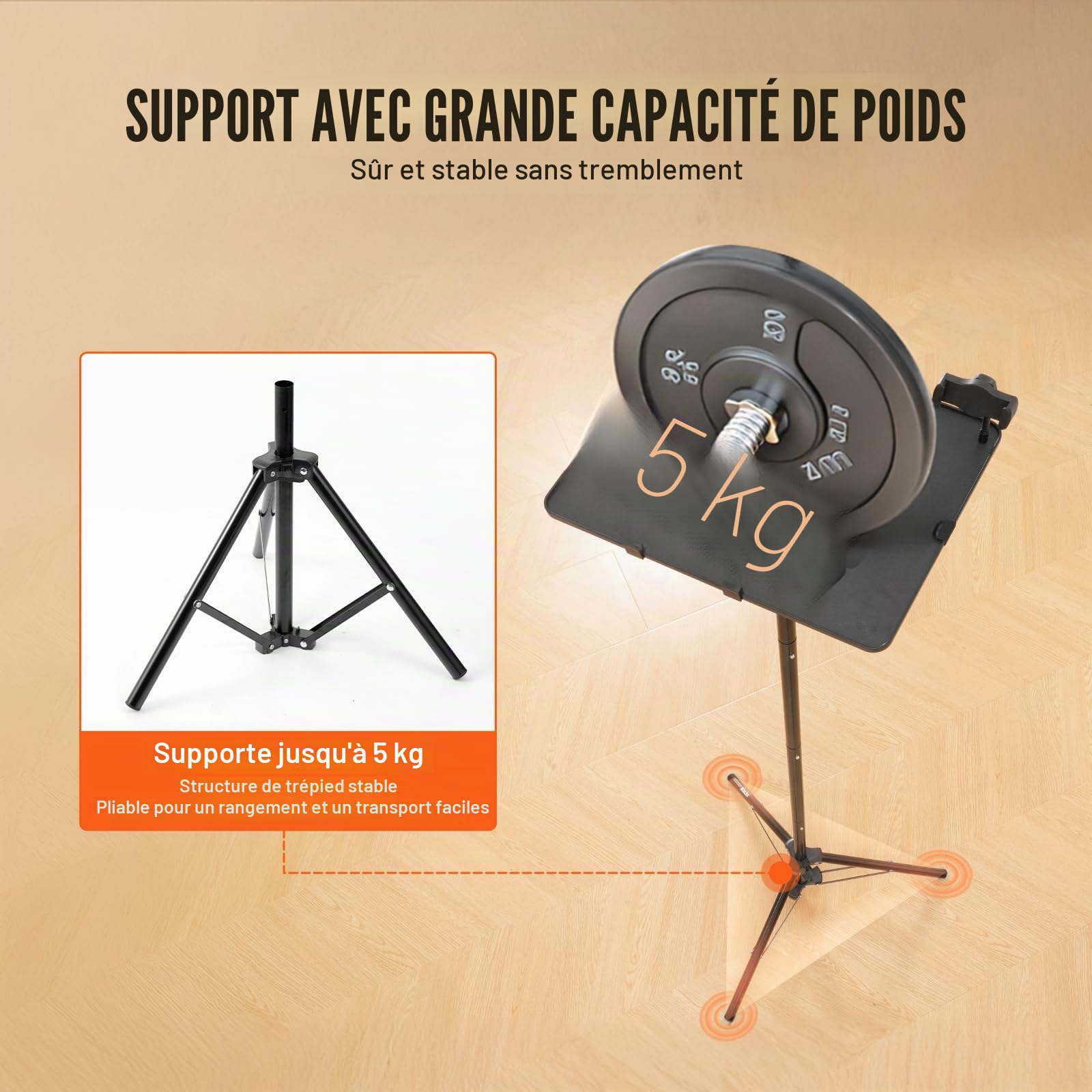 VEVOR Support Trépied Vidéoprojecteur Hauteur Réglable 68,5-160 cm avec Plateau et Support Téléphone