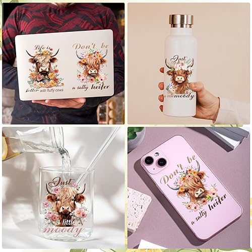 Miniatura 4 de Envoltura de Taza UV DTF - 20 Hojas de Envoltura de Taza UV Highland Cow UVDTF, Adhesivos de Girasol Uvdtf, Adhesivos de Transferencia