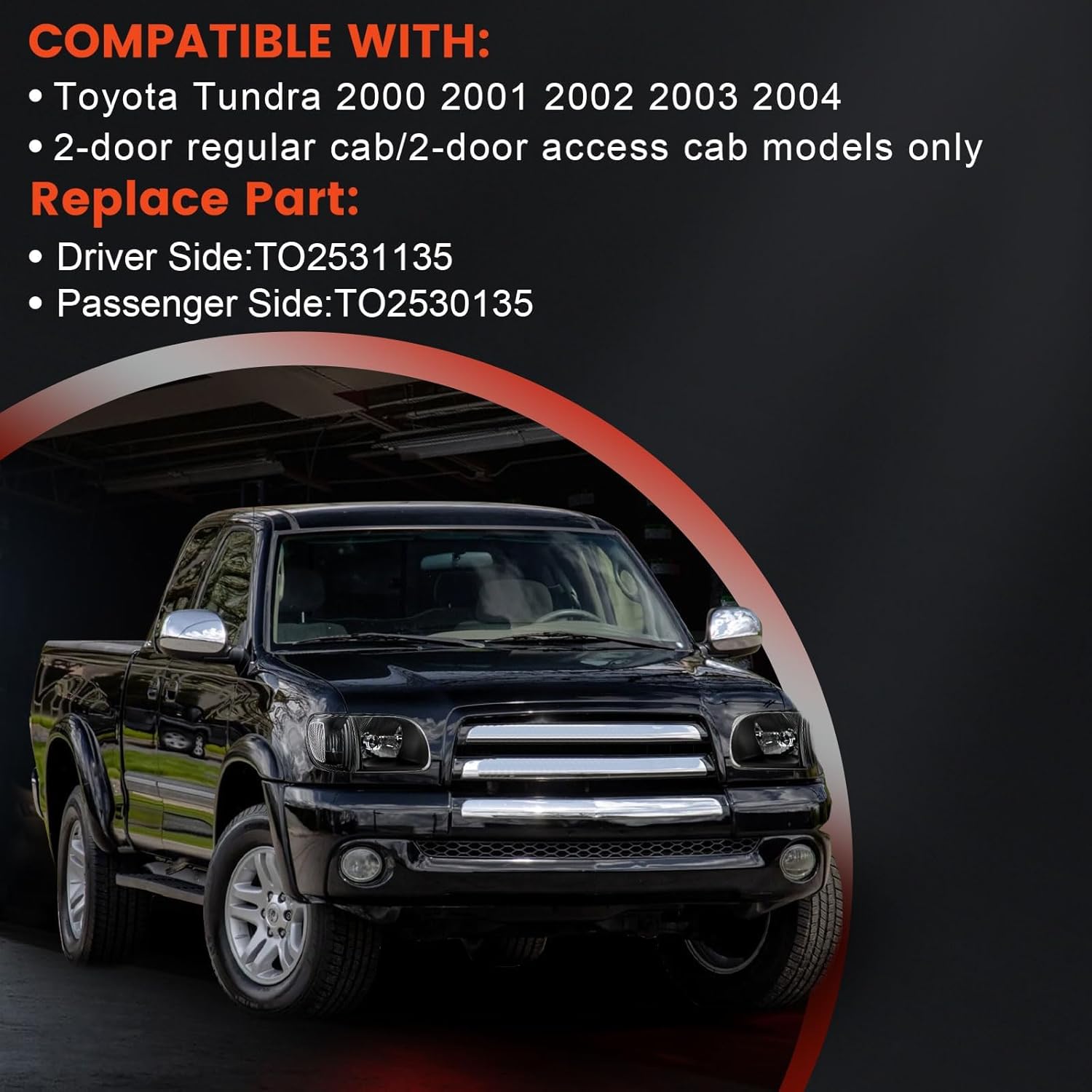 Headlights Parking Lights Compatible with 2000-2004 Toyota Tundra Black and White Head Lights Lamp Replacement for TO2530135 TO2531135