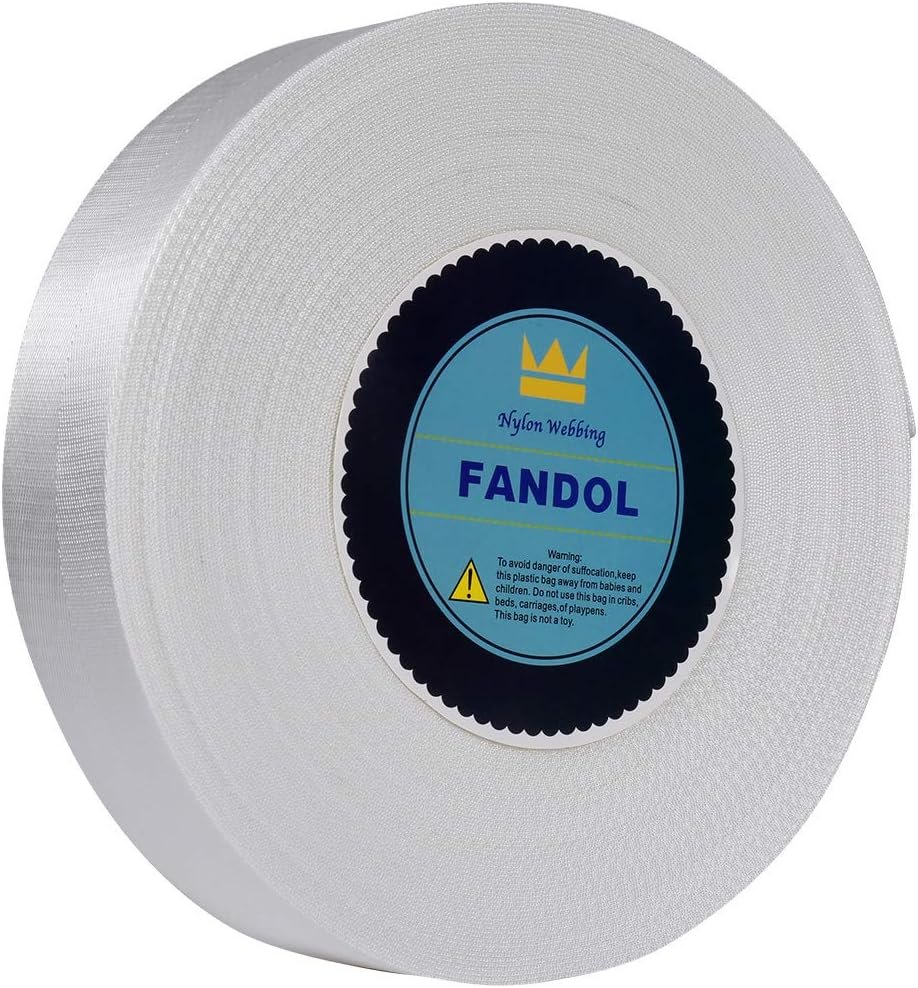 FANDOL Nylon Webbing - Heavy Duty Strapping for Crafting Pet Collars, Shoulder Straps, Slings, Pull Handles - Repairing Furniture, Gardening, Outdoor Gear & More (2 inch x 50 Yards, White)