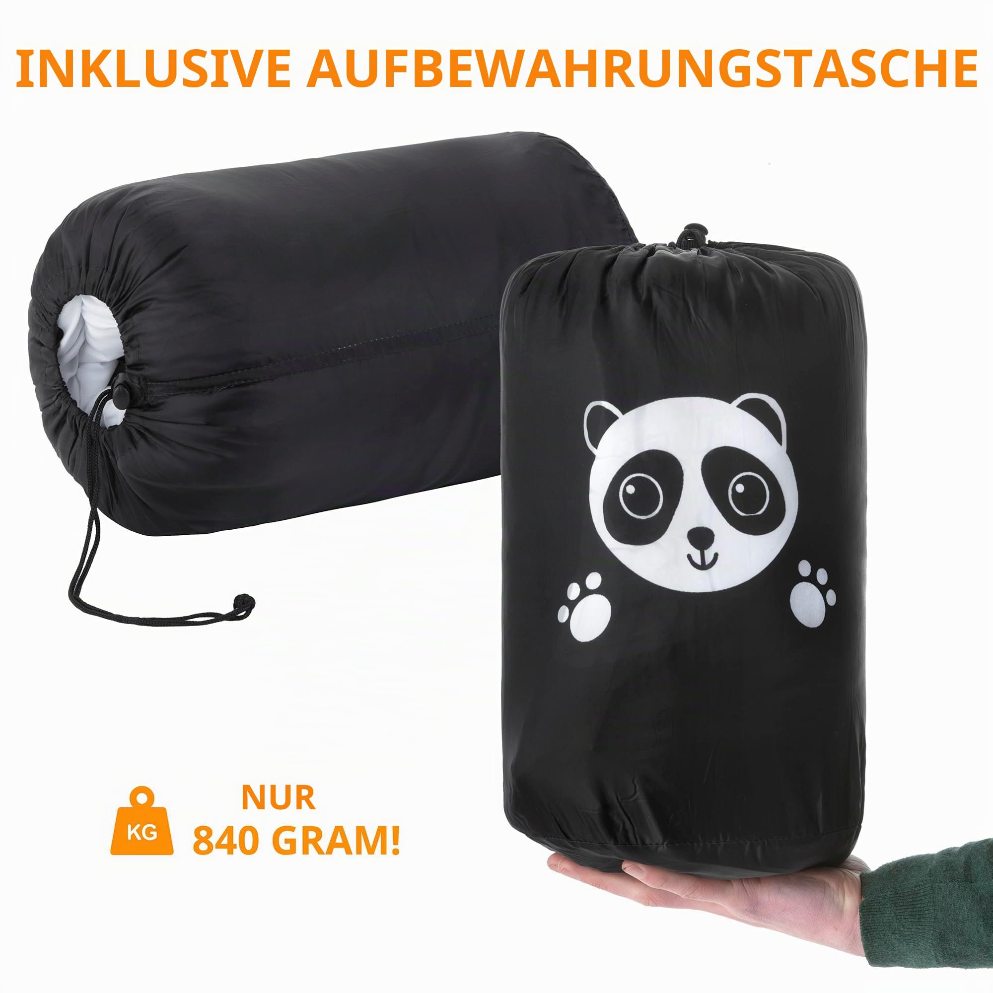 Dutch Mountains Kinder Schlafsack Panda - Schlafsack Jungen und mädchen 170 x 70cm - Weich und Leicht - Aufbewahrungstasche