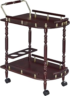 Traditional Style 2-Shelf Serving Cart with Merlot Finish & Metallic Gold Accents - Perfect for Cheese Boards, Drinks, & Wine Bottles - Enhance Your Entertainment Area's Elegance-bar cart