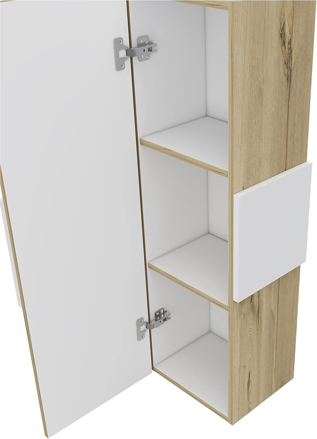Medicine 38H Single Door Cabinet, 3 Shelves, Light Oak/White