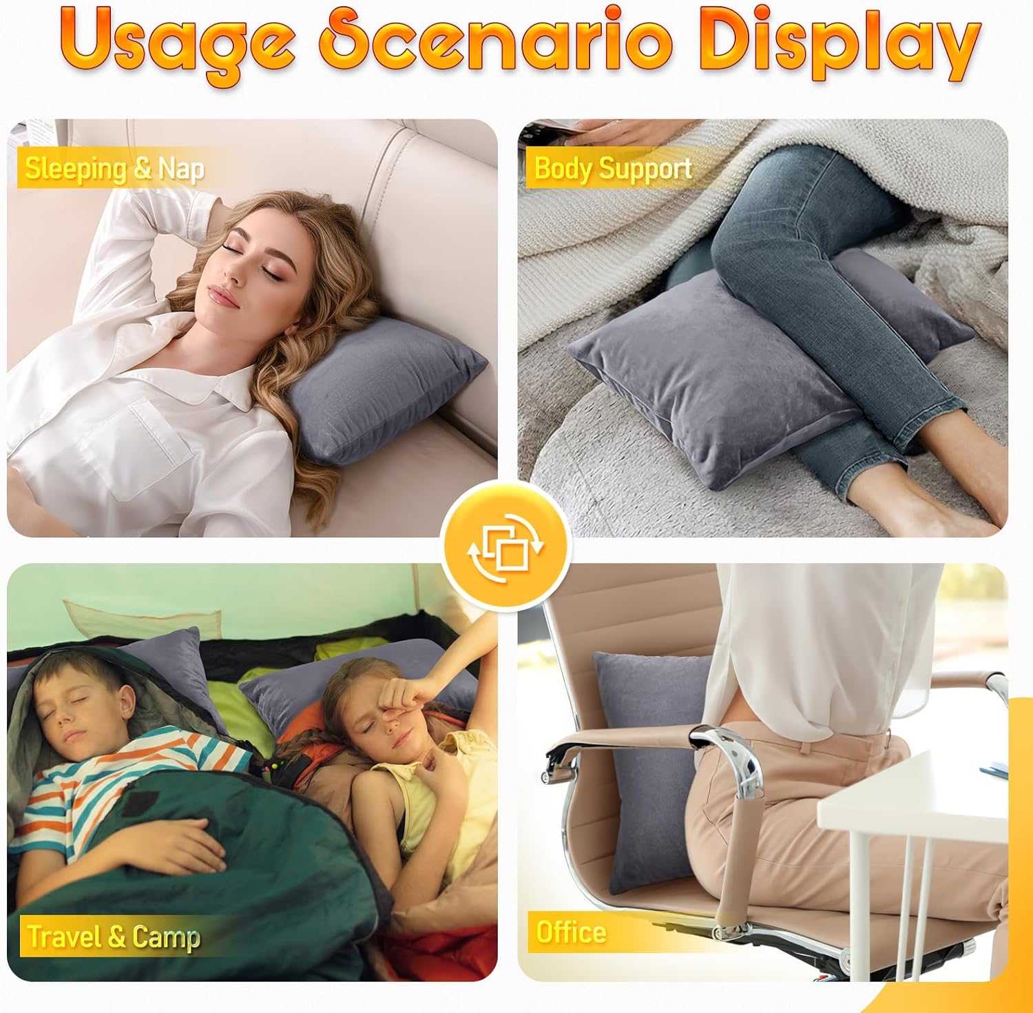 1 MIDDLE ONE 2 Pack Small Pillow, 16 X 12 Inches, Memory Foam Mini Pillow for Travel, Camping, Sleeping, Nap and Neck, Knee, Lumbar Support, Tiny Cushion for Pet, Dogs (Grey)