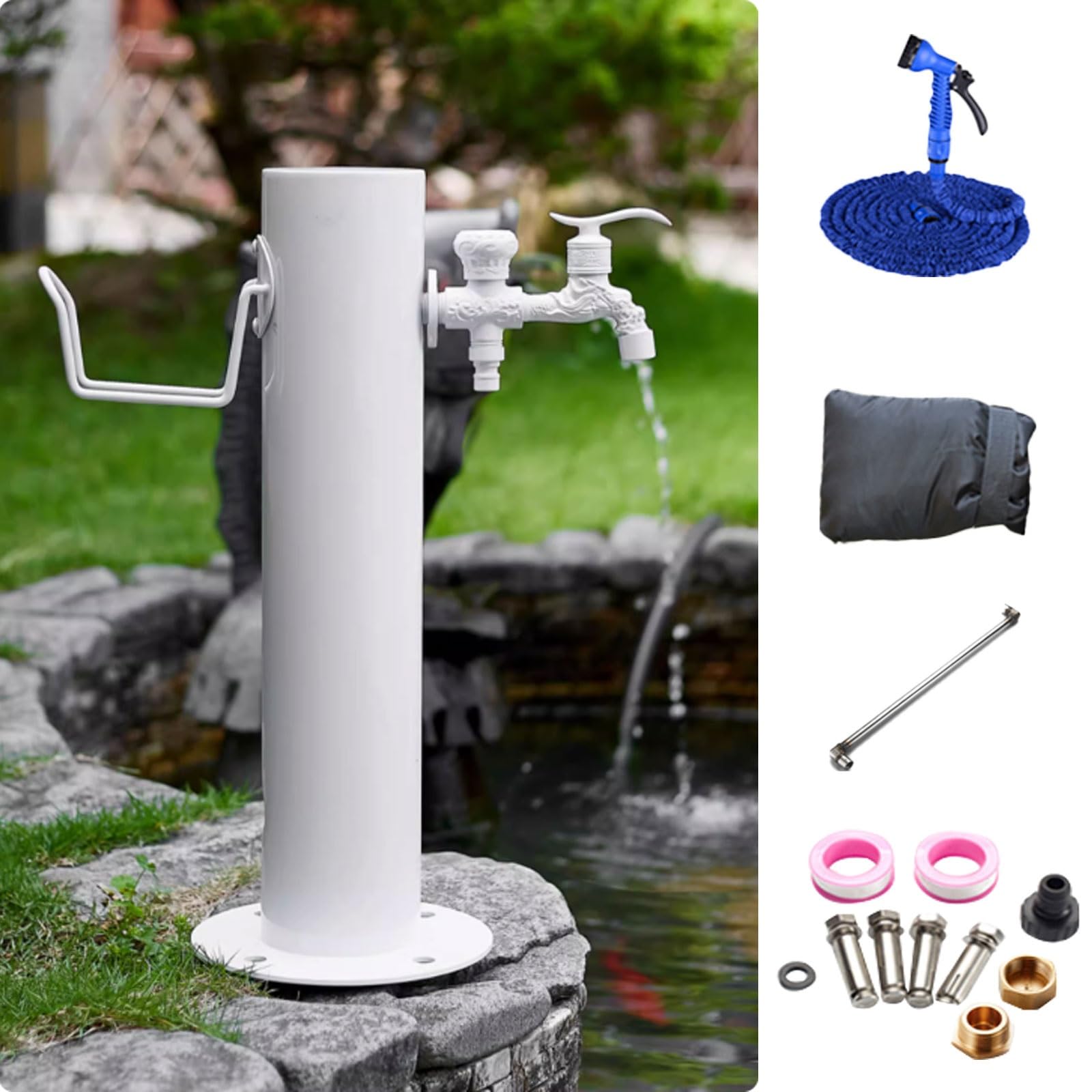 BHGFYXBS Outdoor Stainless Steel Antifreeze Garden Water Column – Freestanding Weatherproof Faucet & Pump For Irrigation, Washing, And Fountain Use – White, Ideal For Gardens And,White-86cm/33.8in