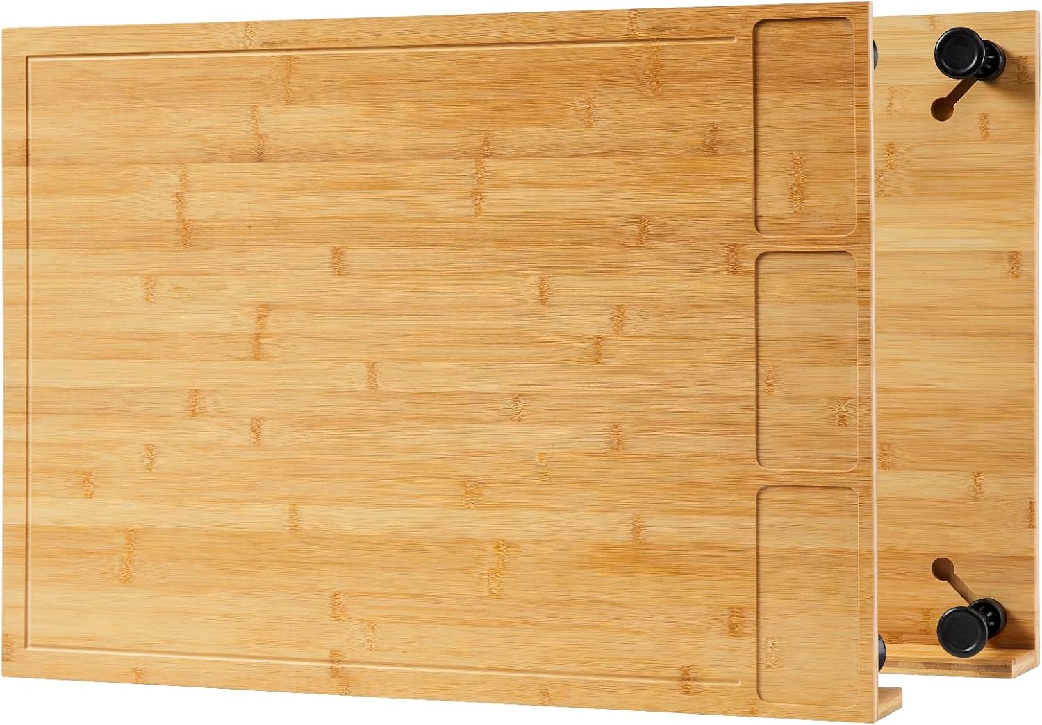 GarveeHome Bamboo Cutting Board & Stovetop Cover - Raised Chopping Board with Detachable Legs, Juice Groove & Compartments - Versatile Sink Cover for Home and Restaurant Kitchen Countertops 29.5"L x 21.3"W