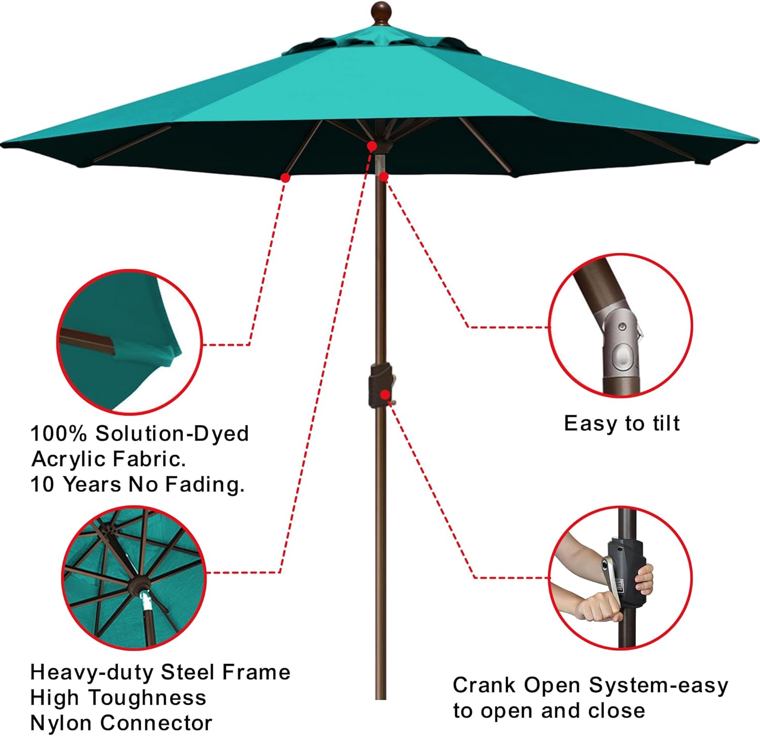 EliteShade USA 10-Year-Non-Fading 9Ft Market Umbrella Patio Umbrella Outdoor Table Umbrella with Ventilation, Teal