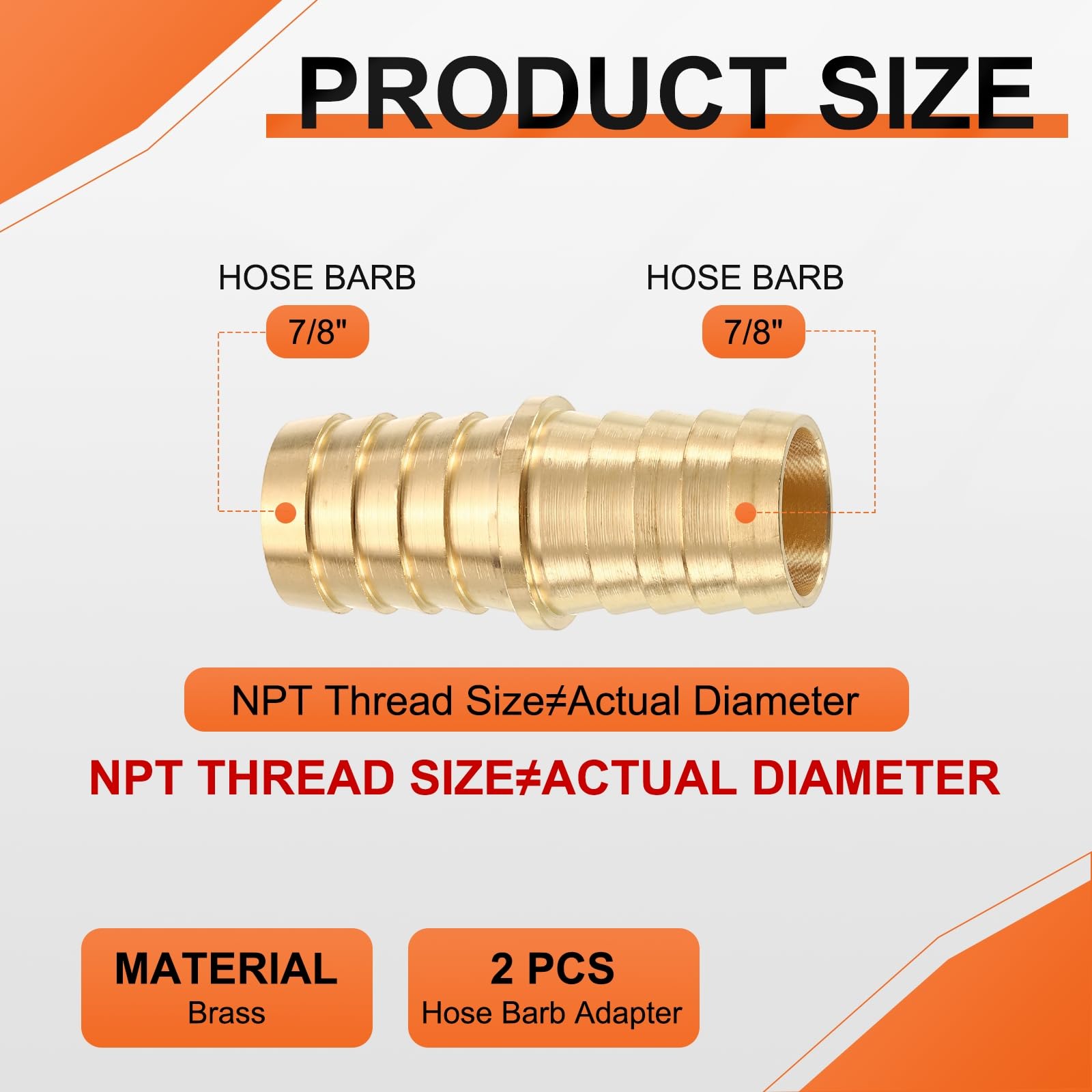 Rebower 2 Pack Brass Hose Barb Adapter, 7/8" Barb for Industrial Automotive, Fluid Transfer, Home Gardening, and Water Treatment - Image 2