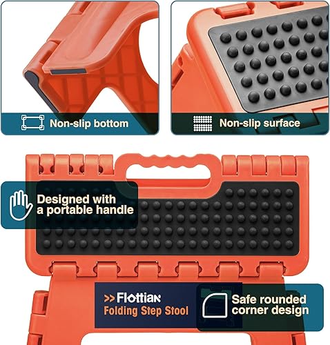 Miniatura 27 de Flottian Taburete plegable de 18 pulgadas para adultos y niños con capacidad para hasta 300 libras, taburetes plegables antideslizantes con asa,