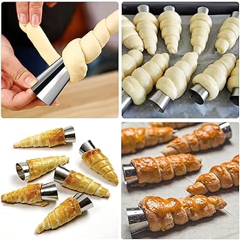 5 Pcs Stainless Steel Cannoli Forms Tube,Non-Stick Pastry Croissant Roll Mold Large Size Cone Shaped Baking Mold Cream Horn Mold Pastry Baking Cones