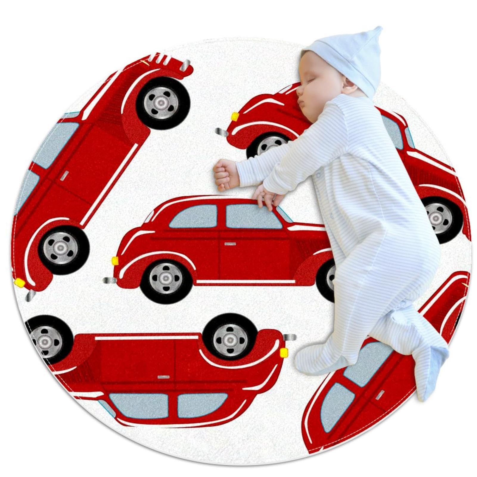 Tapis de salle de bain rond voiture rouge 1m | Chambre coucher et tapis canapé