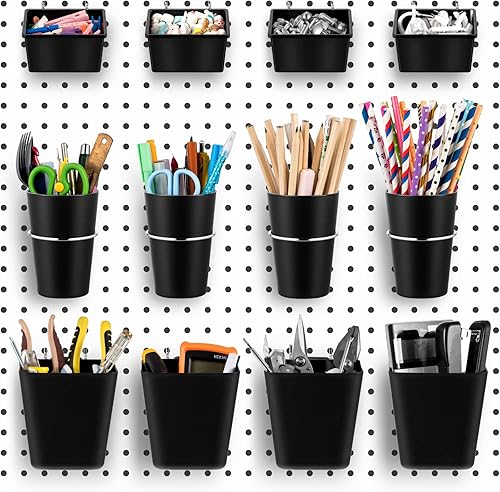 Miniatura 7 de Jinei 12 piezas de cubos y tazas con ganchos y bucles para tablero de clavijas, variedad de accesorios organizadores, kit de organizador de