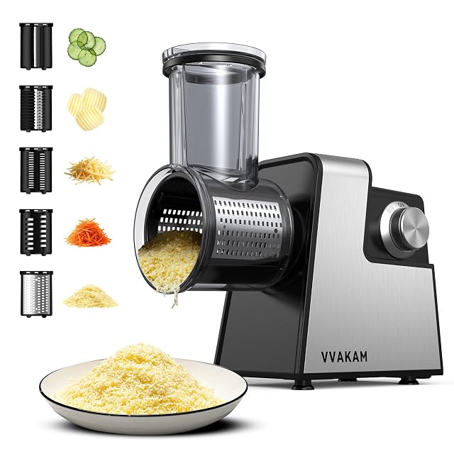 Electric Cheese Grater 5-In-1 Electric Grater 300W Salad Maker Electric Slicer with One-Touch Control Food Electric Slicer Shredder