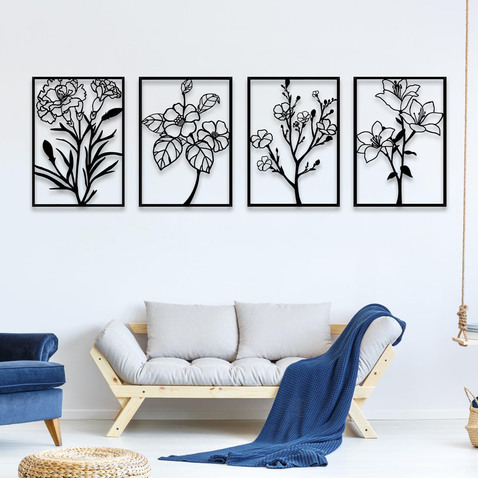 ART & DECORATION 号数4 Amazon.com: ZNZAPO 4 Pcs Large Black Metal Flower Wall Art