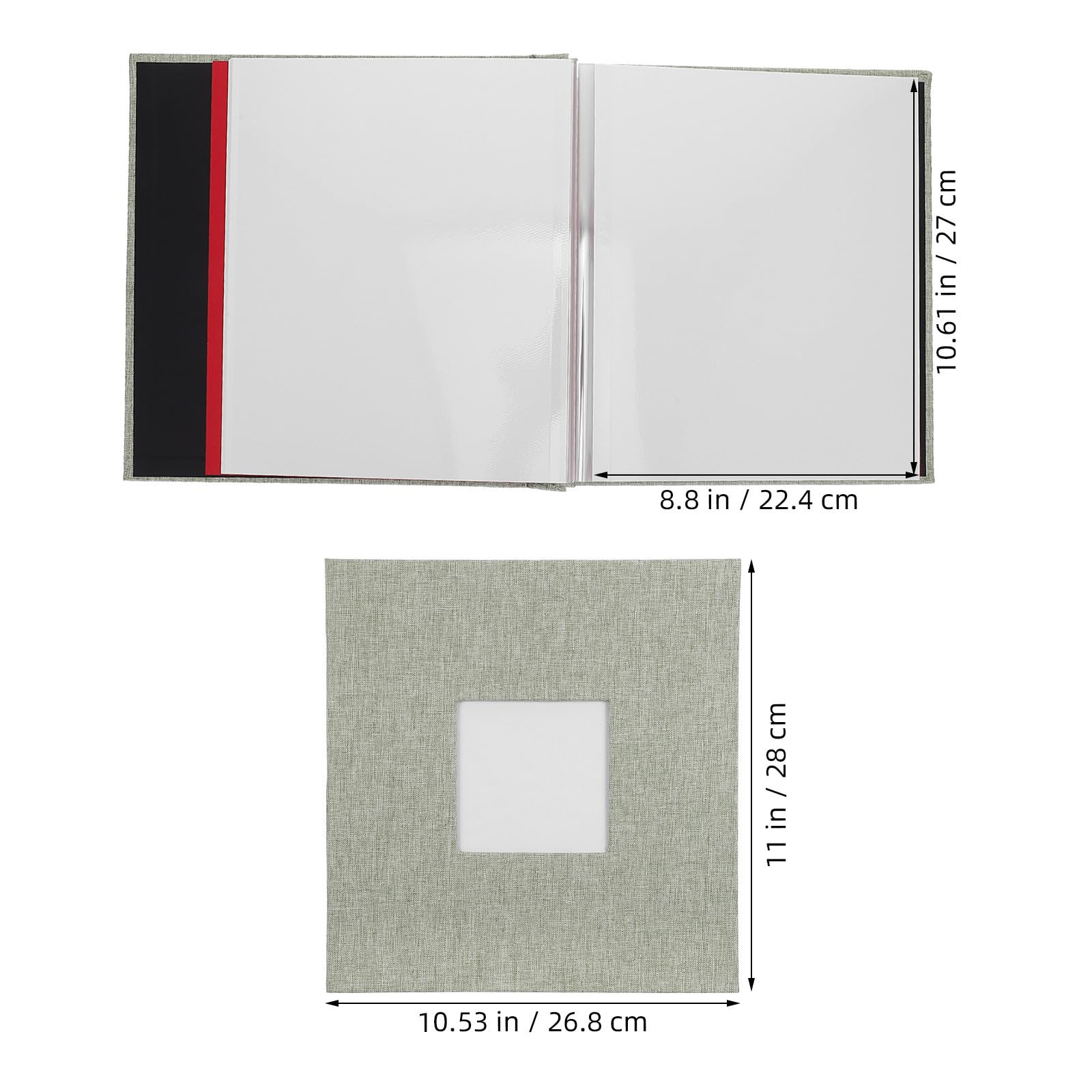 COLLBATH Álbum de Fotos 40 Páginas en Blanco con Cubierta de Lino Grande con Ventana Transparente para Mostrar Fotos y Revestimiento de Pvc para Reposicionar Imágenes en Reuniones