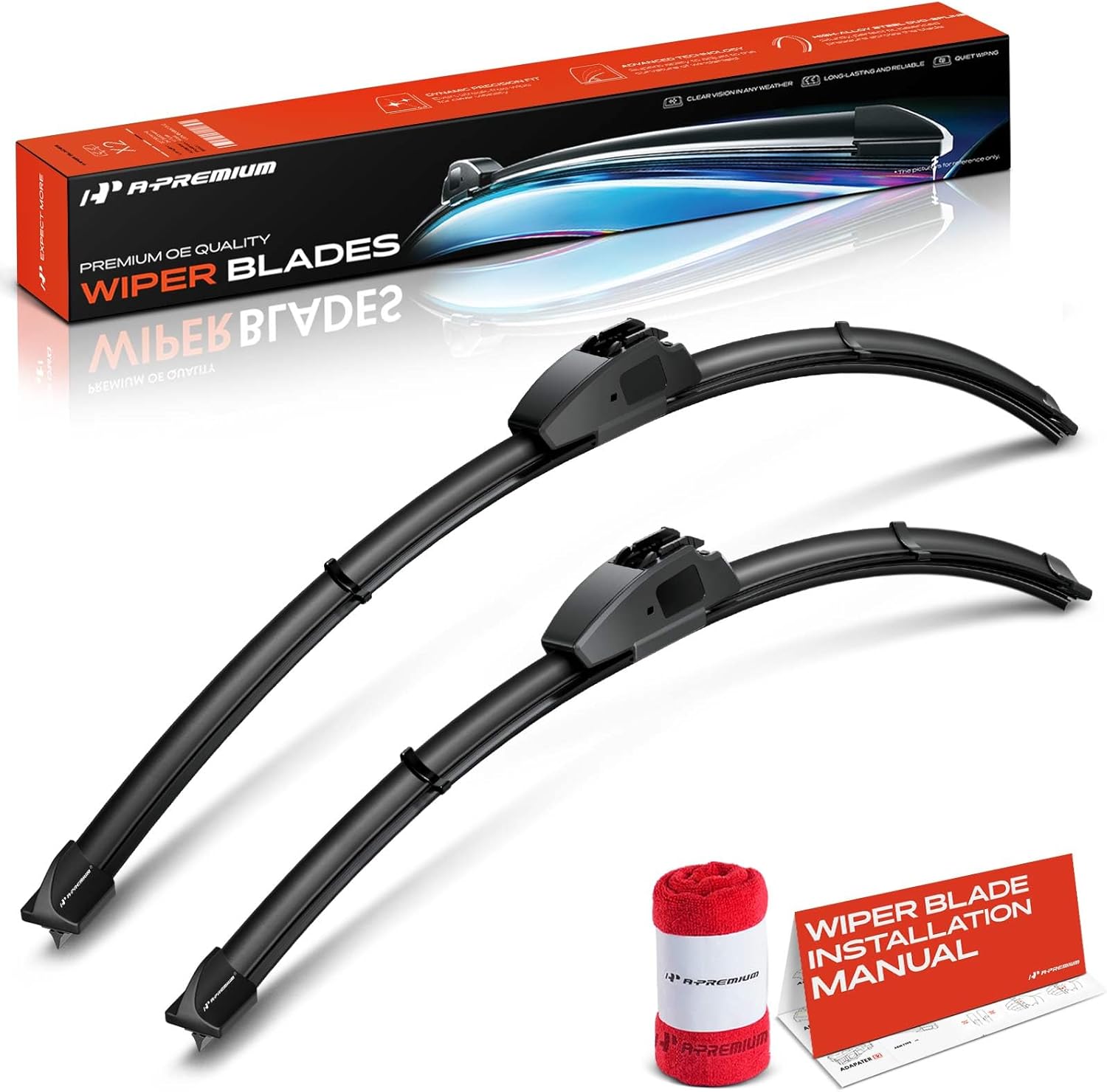 A-Premium 28" and 17" Windshield Wiper Blades Compatible with Nissan Altima 2007-2013, Maxima 2009-2015 - Hook Connector, with Wear Indicator & Towel, Left and Right (Pack of 2)