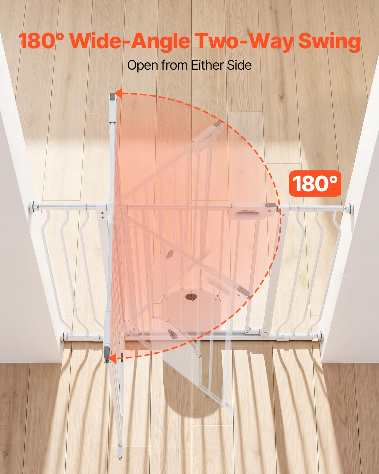 VEVOR Barrera de Seguridad para Niños, Ajustable de 75 a 111 cm, Alto de 76 cm, Valla de Seguridad Infantil con Puerta para Gatos, con Accesorios de Montaje, para Escaleras Puertas Salón, Color Blanco