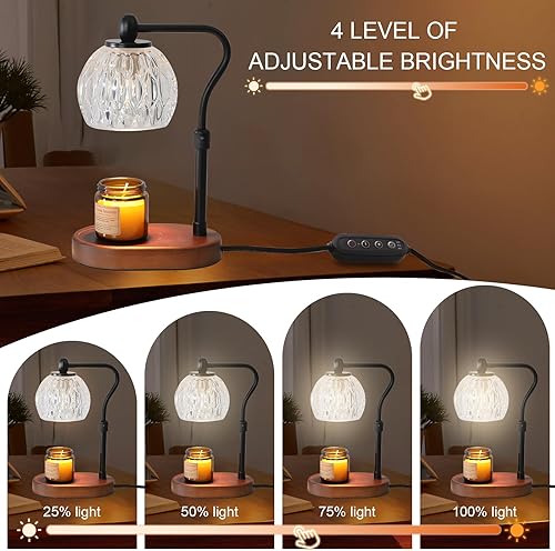 Miniatura 3 de kelary Lámpara calentadora de velas eléctrica con temporizador, calentador de cera regulable para cera perfumada con 2 bombillas, lámpara ajustable